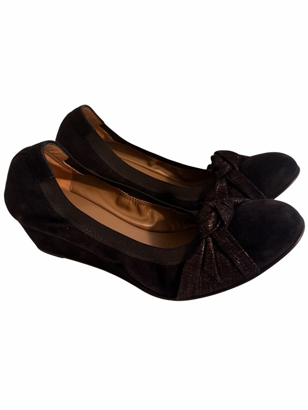 Anyi Lu "Rosie"  Black Suede Sparkle Top Knot Wedge Heel Pump 39.5